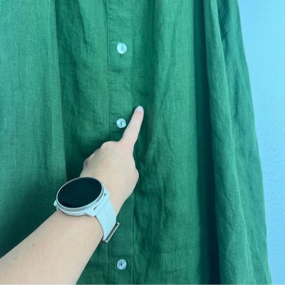 Sleeper | Brigitte 100% Linen Mini Dress Puff Sleeves Button Down Olive Green S - Picture 9 of 9